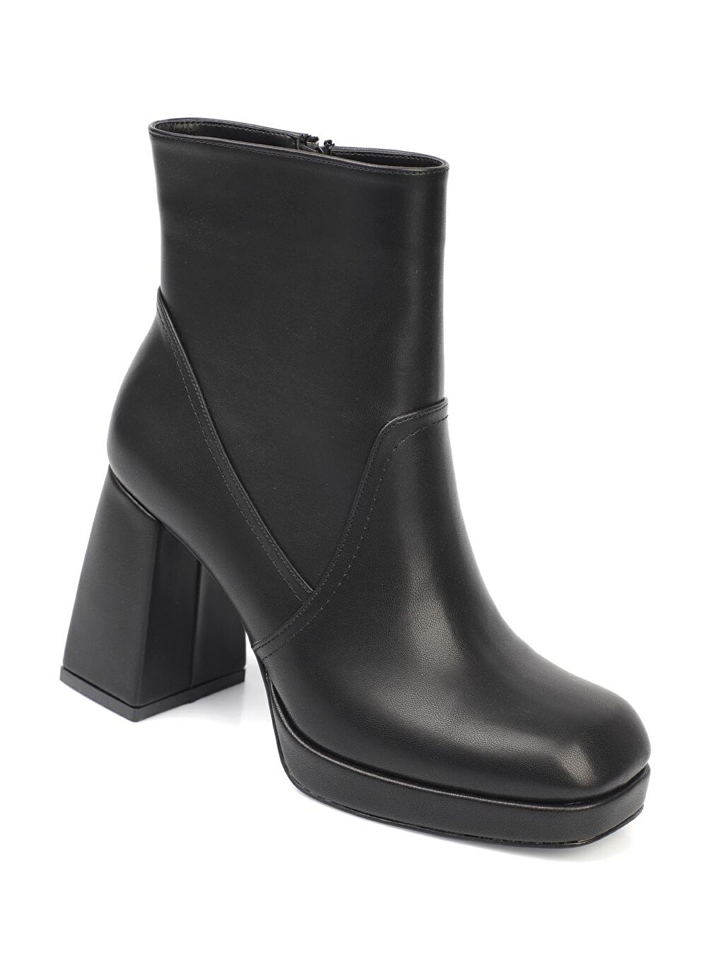Siyah Küt Burunlu Yandan Fermuarlı Platform Kadın Bot-3