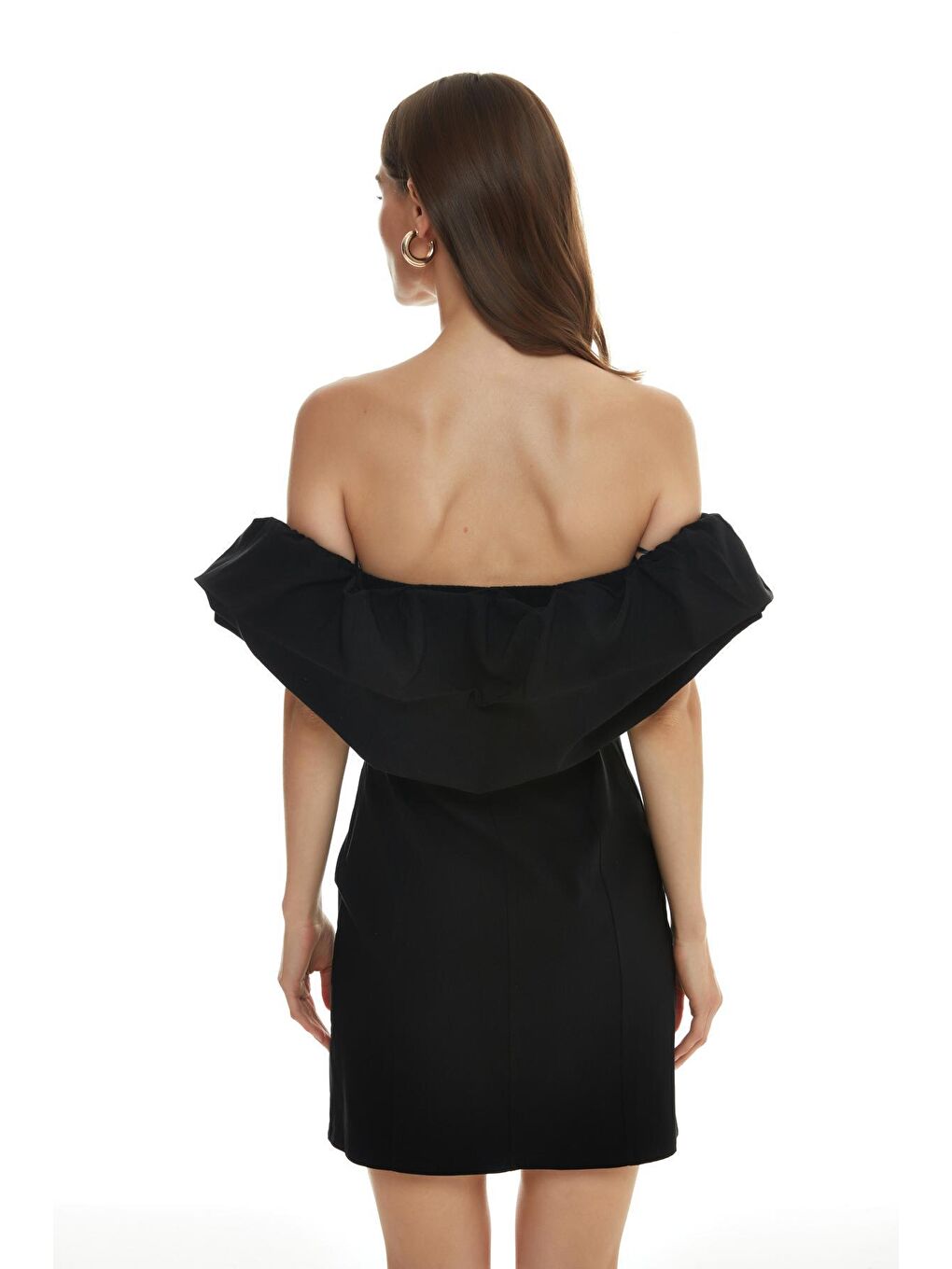 Fırfır Detaylı Straplez Mini Elbise Siyah-4