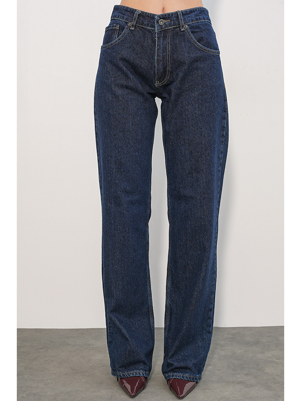Kadın Geniş Paça Pul Detaylı Jean Pantolon 30124 - Lacivert-1