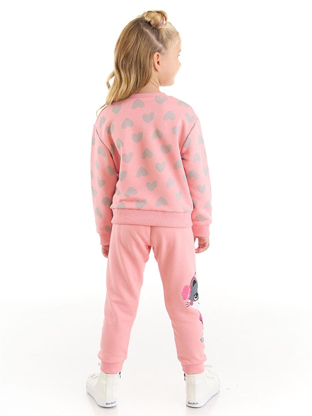 Patenli Kedi Kız Çocuk Pembe Eşofman Takım-1