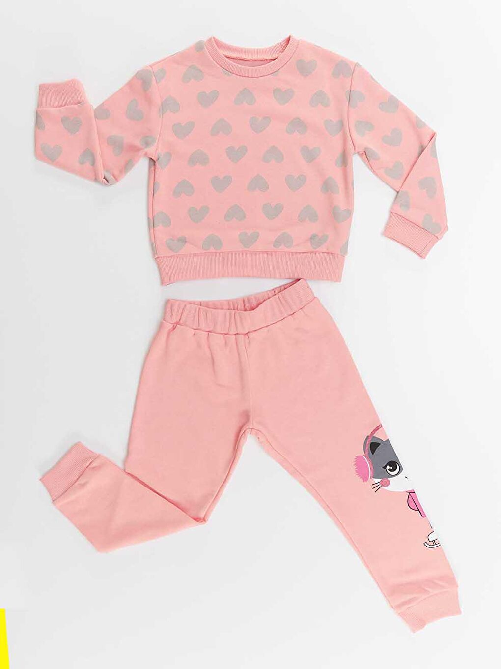 Patenli Kedi Kız Çocuk Pembe Eşofman Takım-2