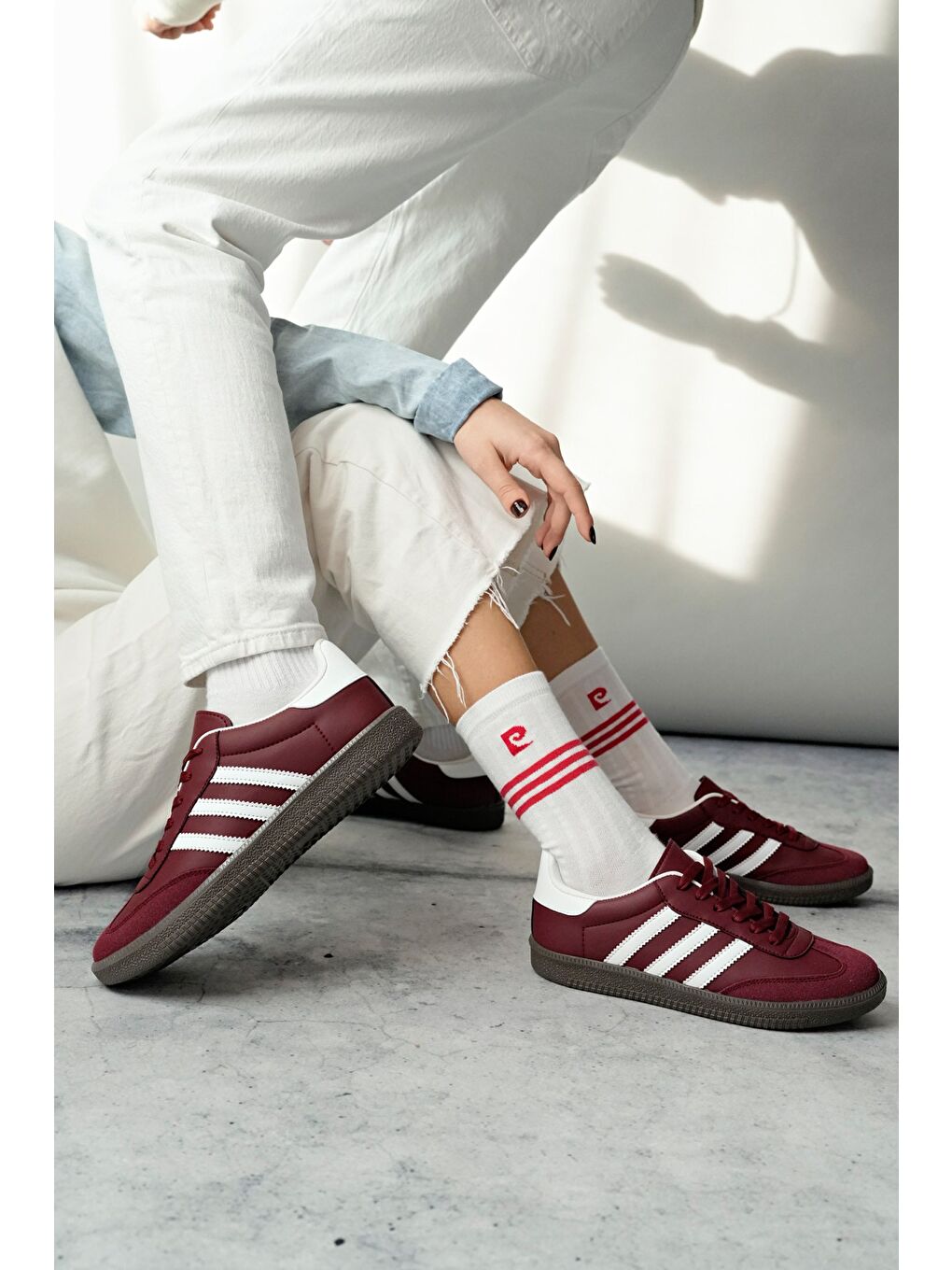 Bordo JABBAR Unisex Ortopedik Günlük Bağcıklı Yürüyüş Koşu Sneaker Spor Ayakkabı-4
