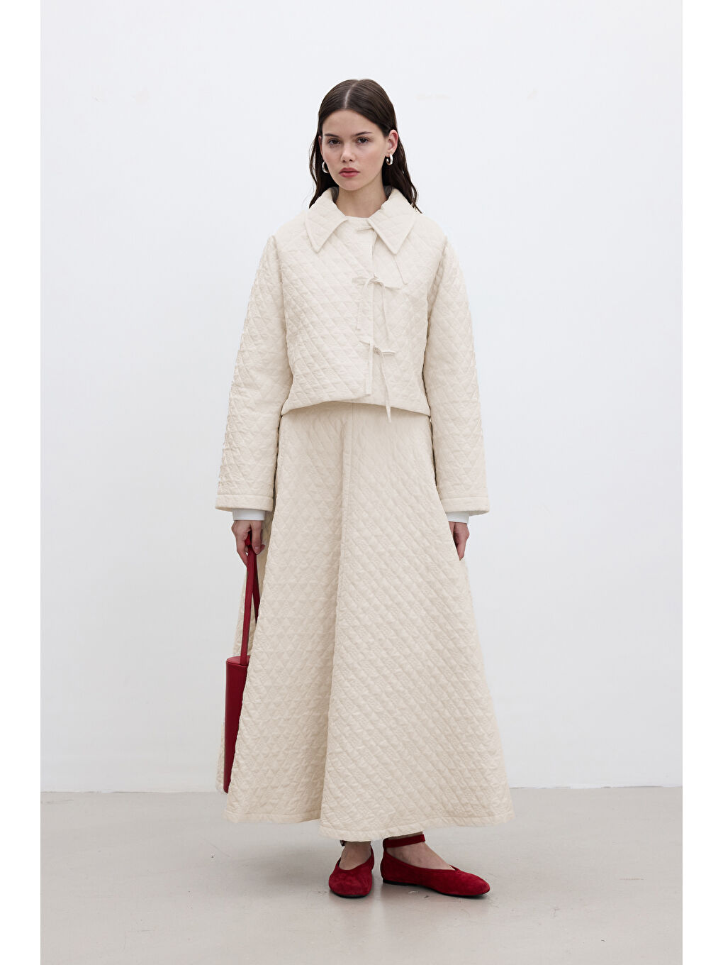 Bej Kapitone Bağlamalı Kısa Ceket Vanilya-1