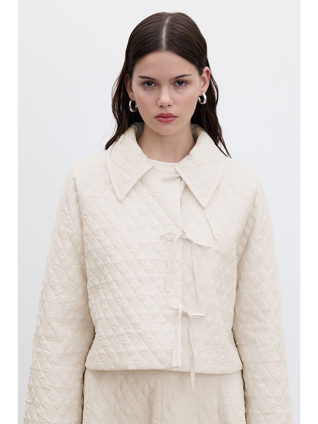 Bej Kapitone Bağlamalı Kısa Ceket Vanilya-2