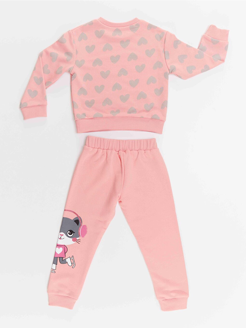 Patenli Kedi Kız Çocuk Pembe Eşofman Takım-3