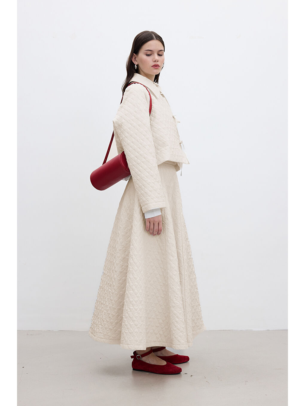 Bej Kapitone Bağlamalı Kısa Ceket Vanilya-3