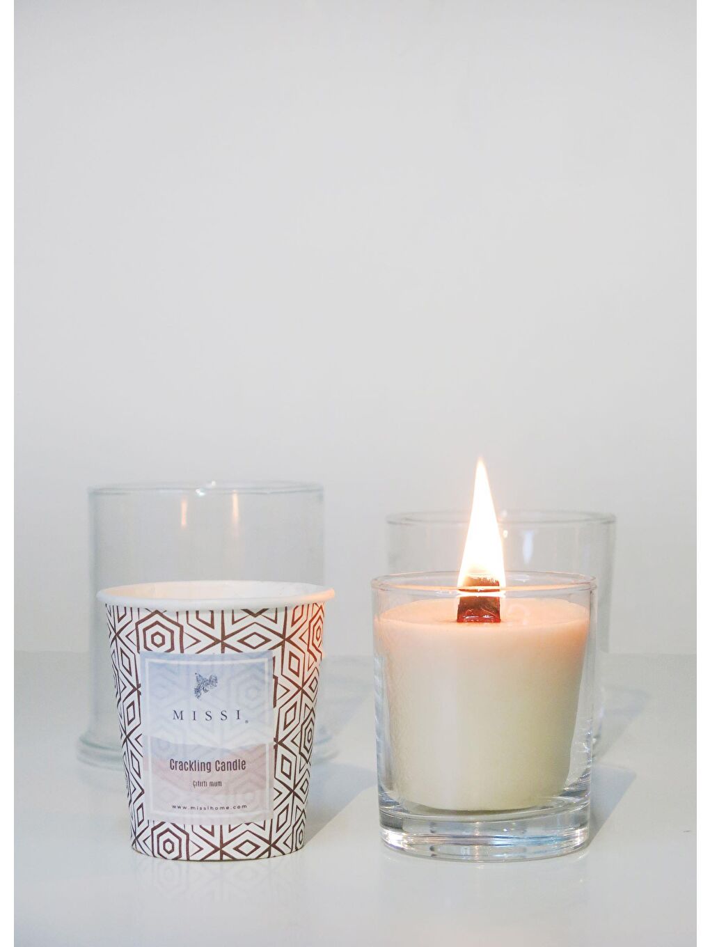 Ekru Ahşap Fitilli Çıtırtılı (Crackling) Palo Santo Vegan Refil Mum 130 gr-4