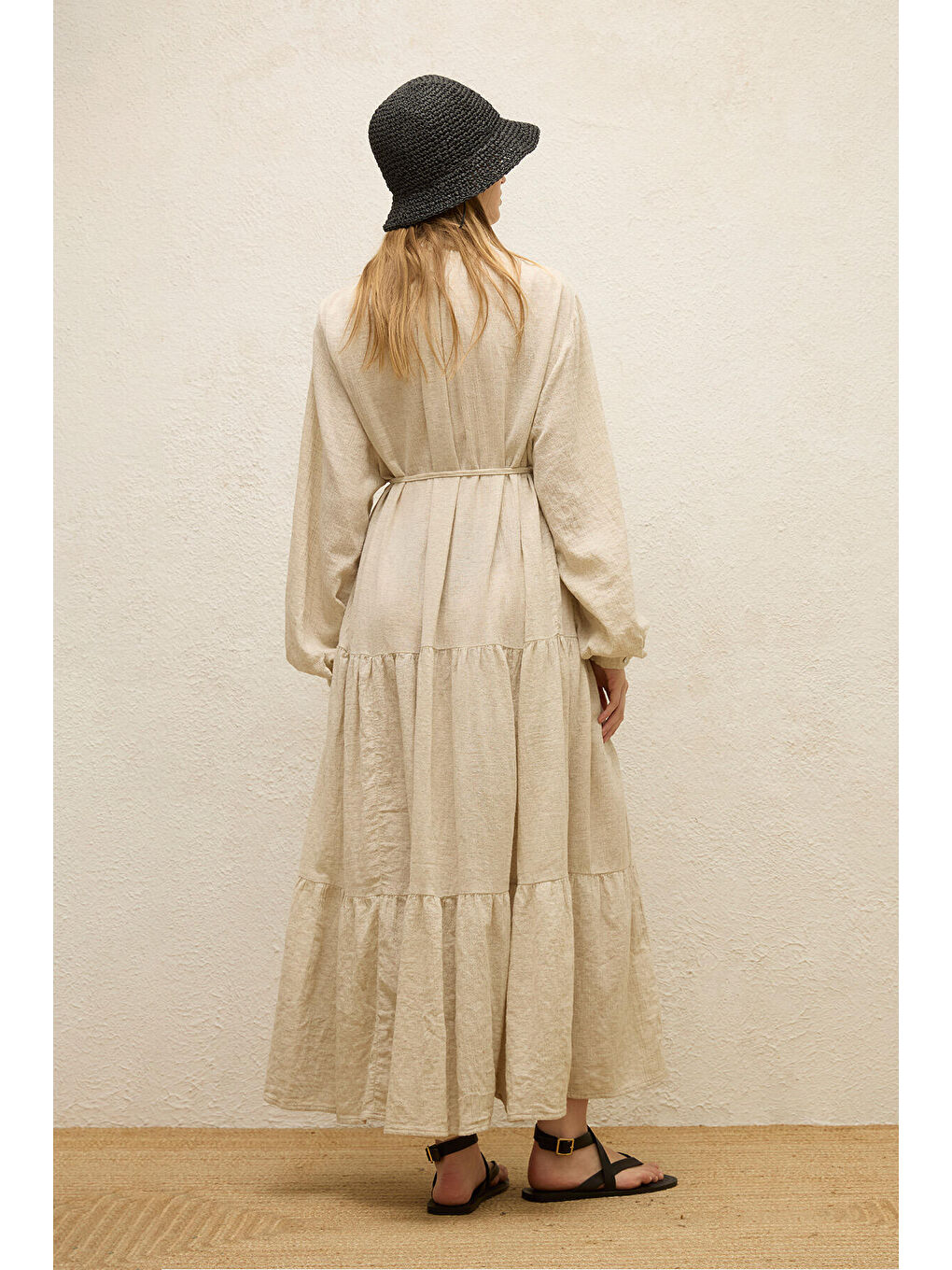 Bej Pamuklu Oversize Form Elbise Natural-7