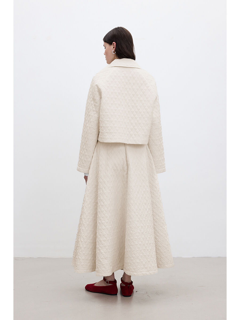 Bej Kapitone Bağlamalı Kısa Ceket Vanilya-6