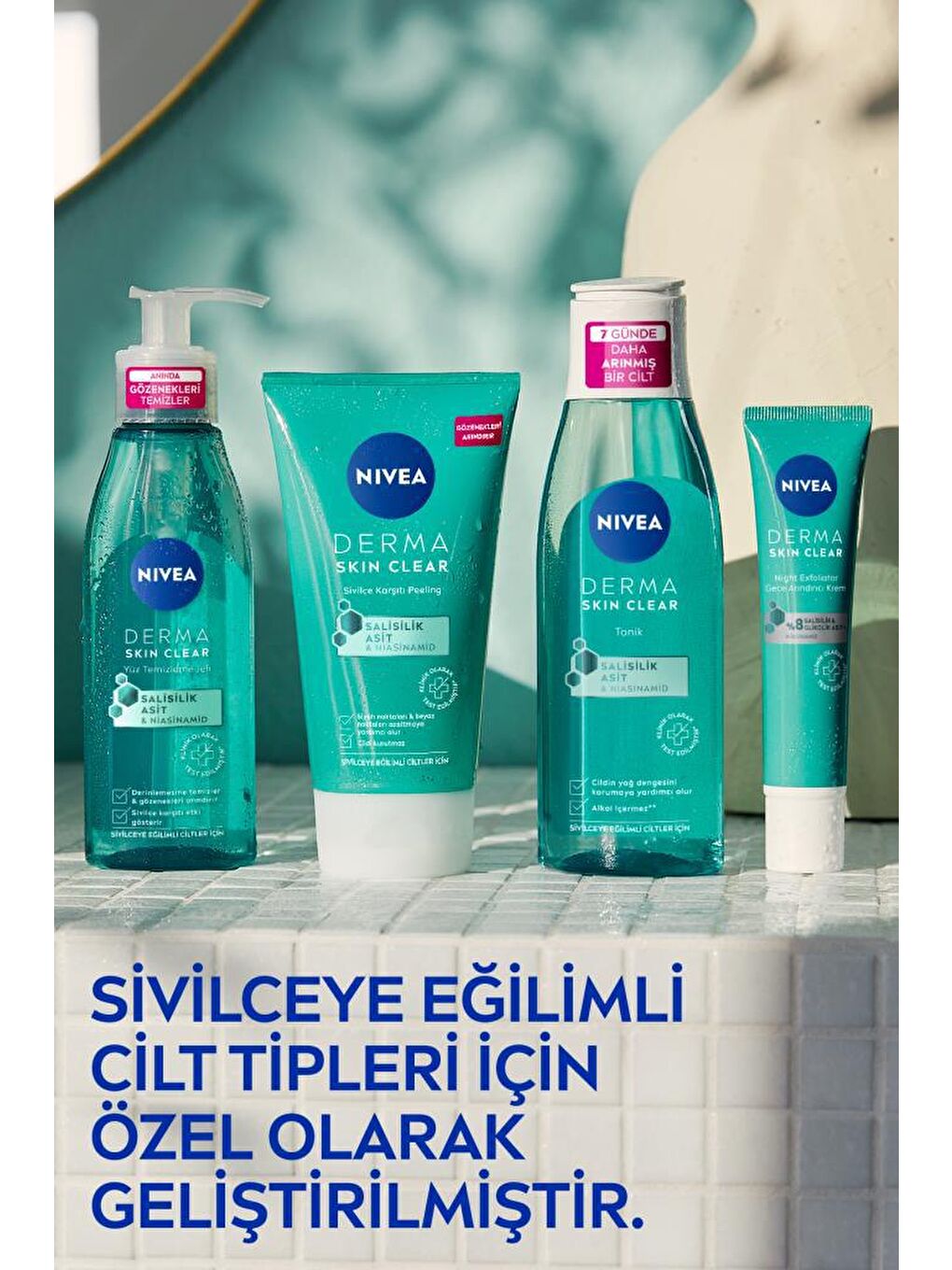 Derma Skin Clear Sivilce Karşıtı Yüz Temizleme Jeli 150ml ve Nemlendirici Tonik 200ml, Yağlı C-6