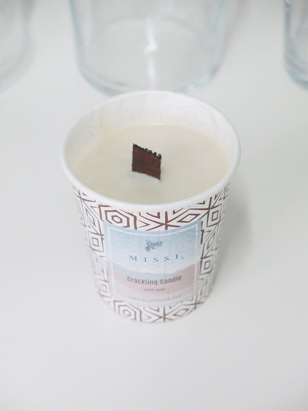 Ekru Ahşap Fitilli Çıtırtılı (Crackling) Palo Santo Vegan Refil Mum 130 gr-6