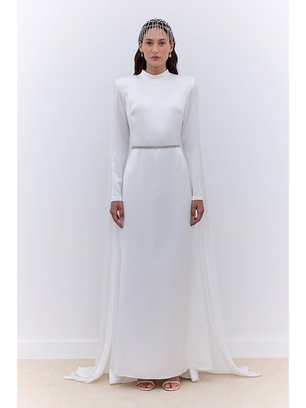 Pelerinli Abiye Elbise Ekru-1