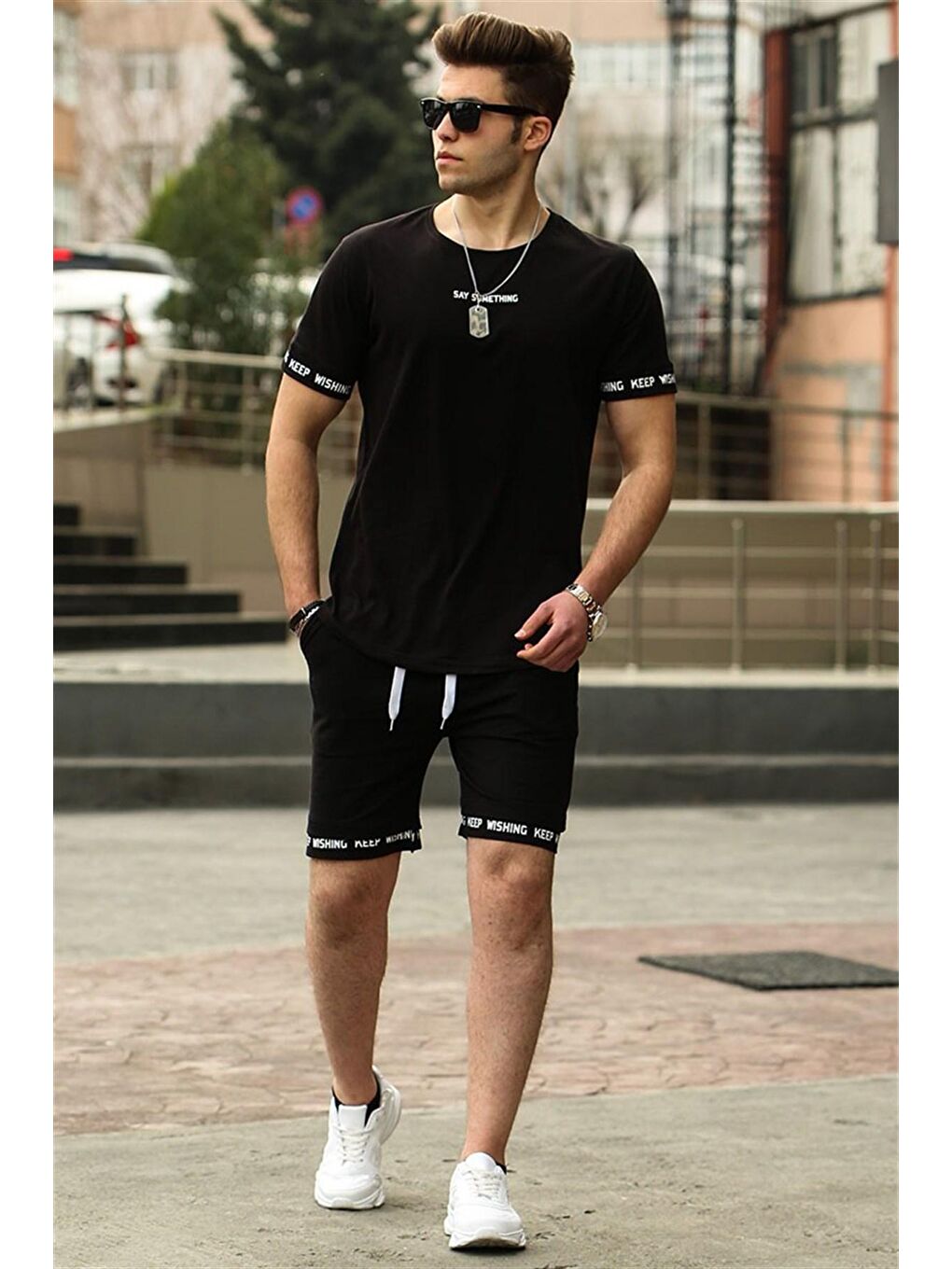 Siyah Erkek Şort Takımı 4491-1