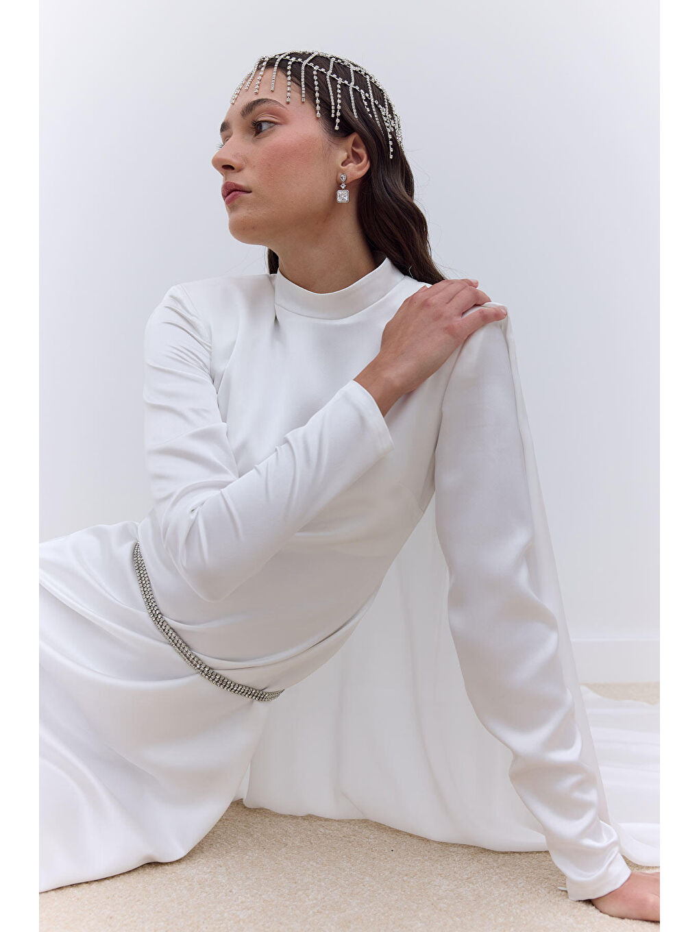 Pelerinli Abiye Elbise Ekru-2