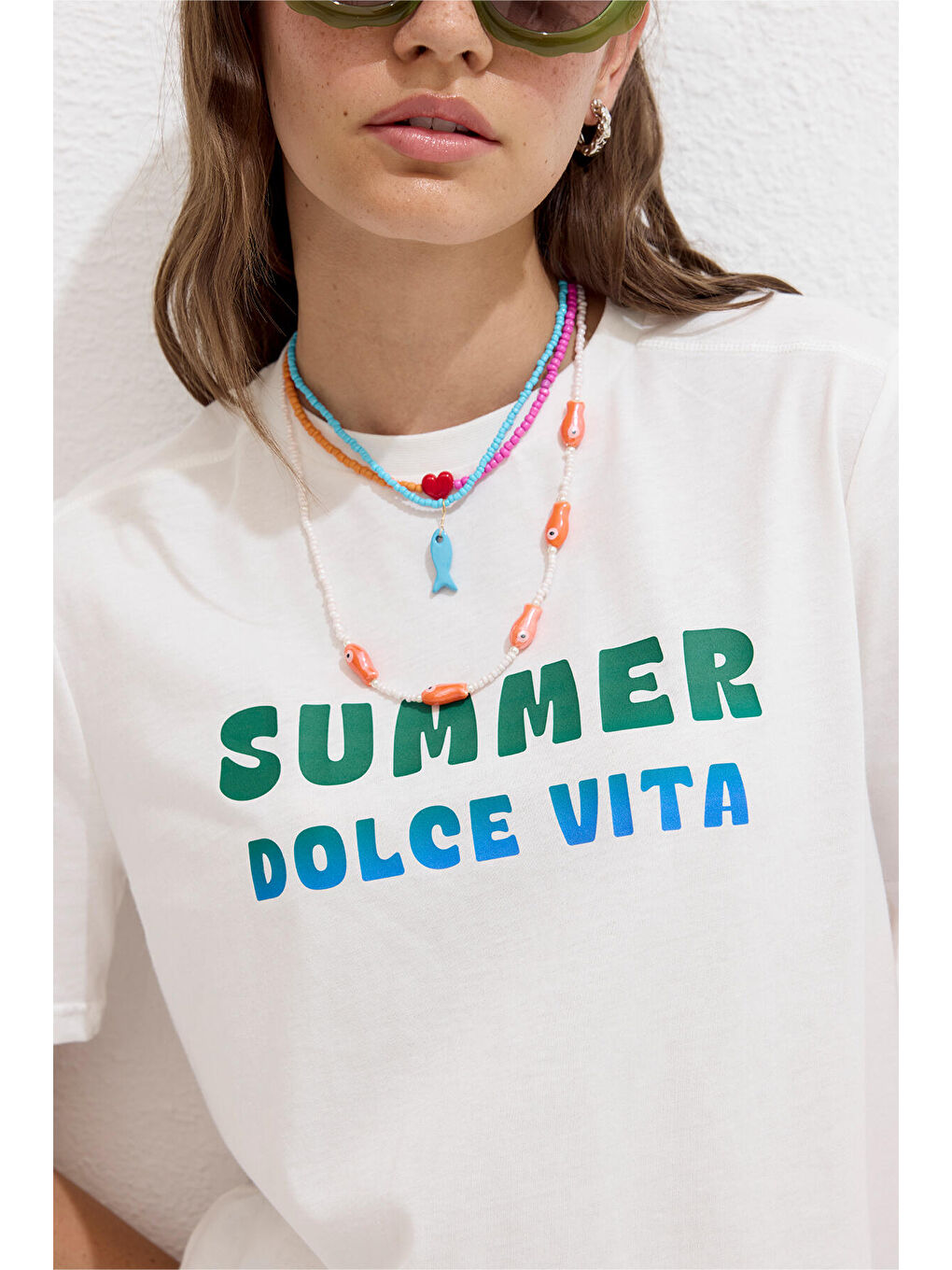 Yeşil Dikiş Detaylı Baskılı Tişört Dolce Vıta-4