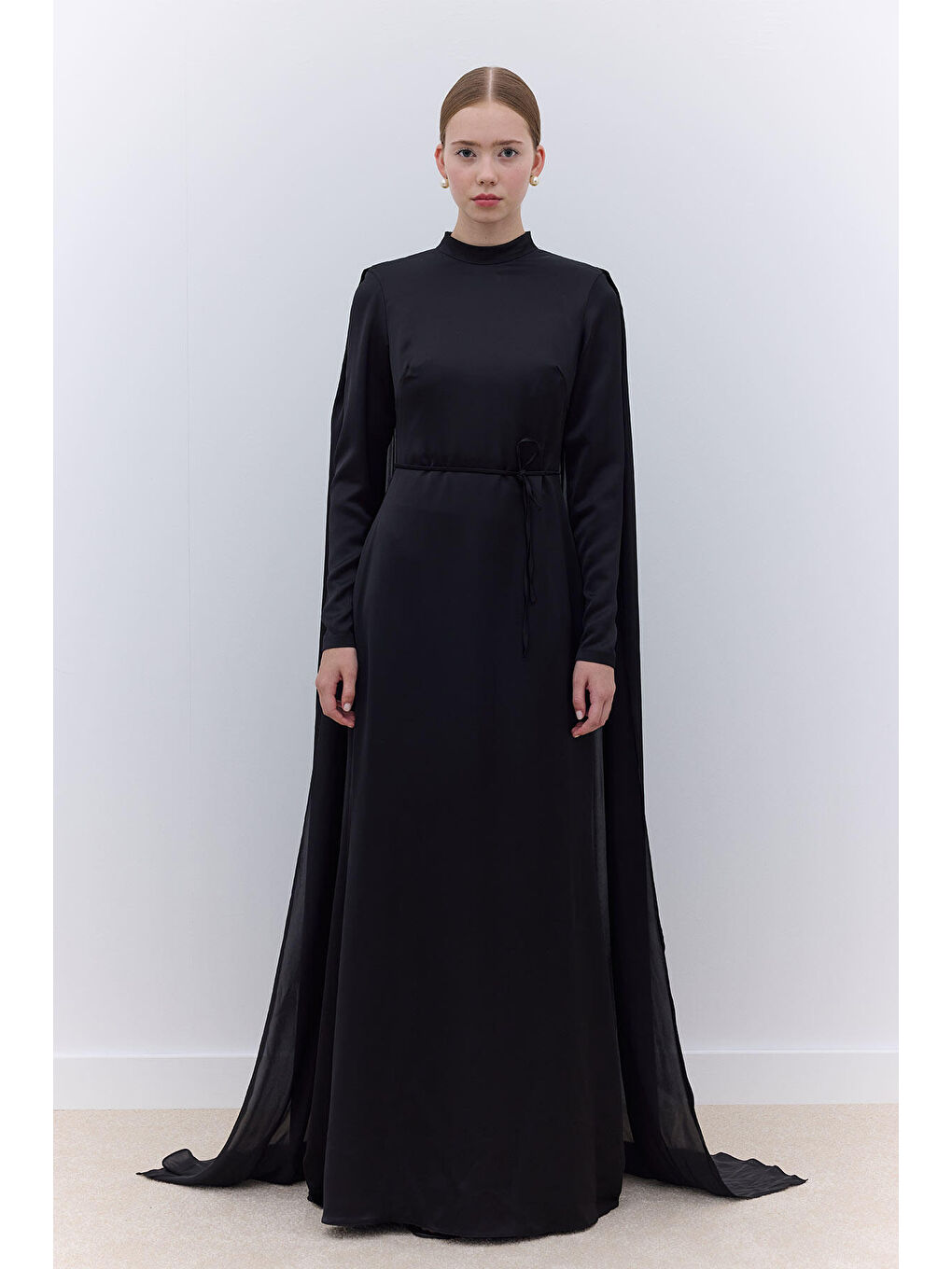 Pelerinli Abiye Elbise Siyah-1