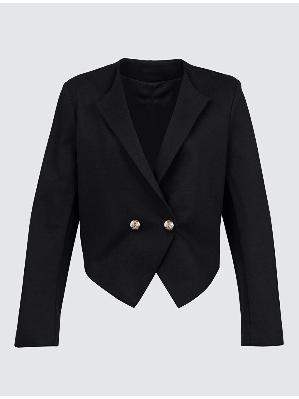 Siyah Açık Yaka Uzun Kollu Crop Blazer Ceket-1