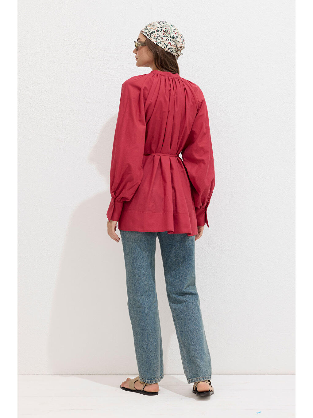 Kırmızı Bağcık Detaylı Vual Tunik Vişne-4