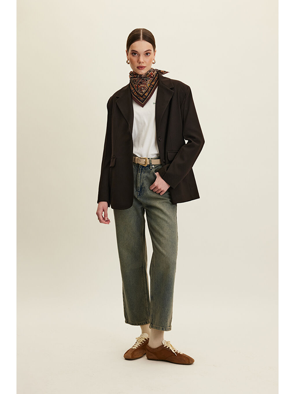 Kahverengi Klasik Kesim Blazer Ceket Acı Kahve