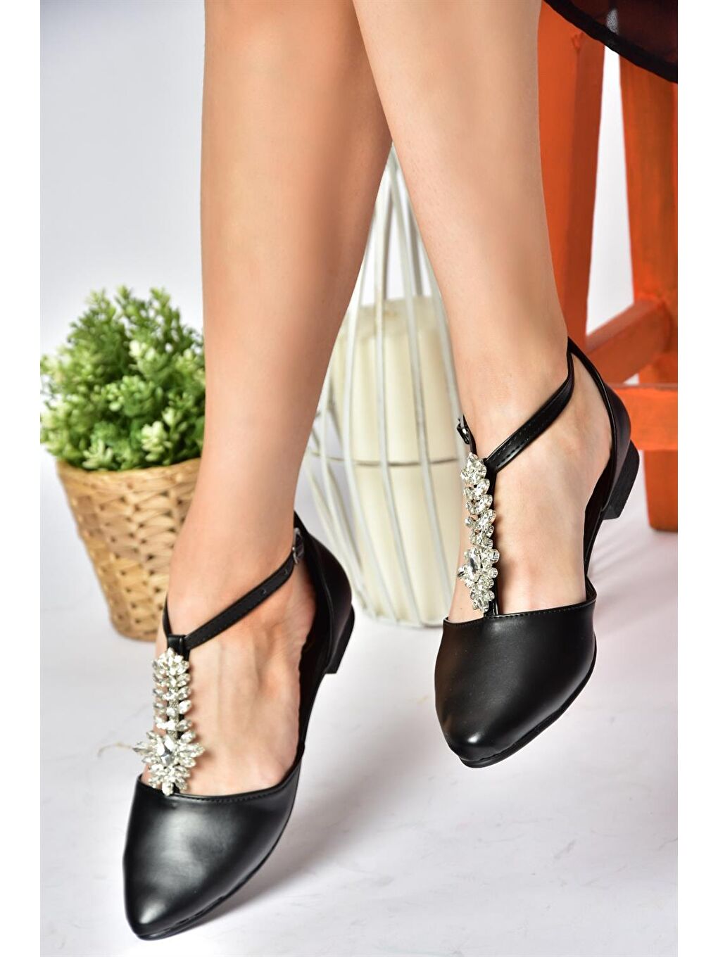 P726626009 Siyah Taş Detaylı Kadın Babet-2