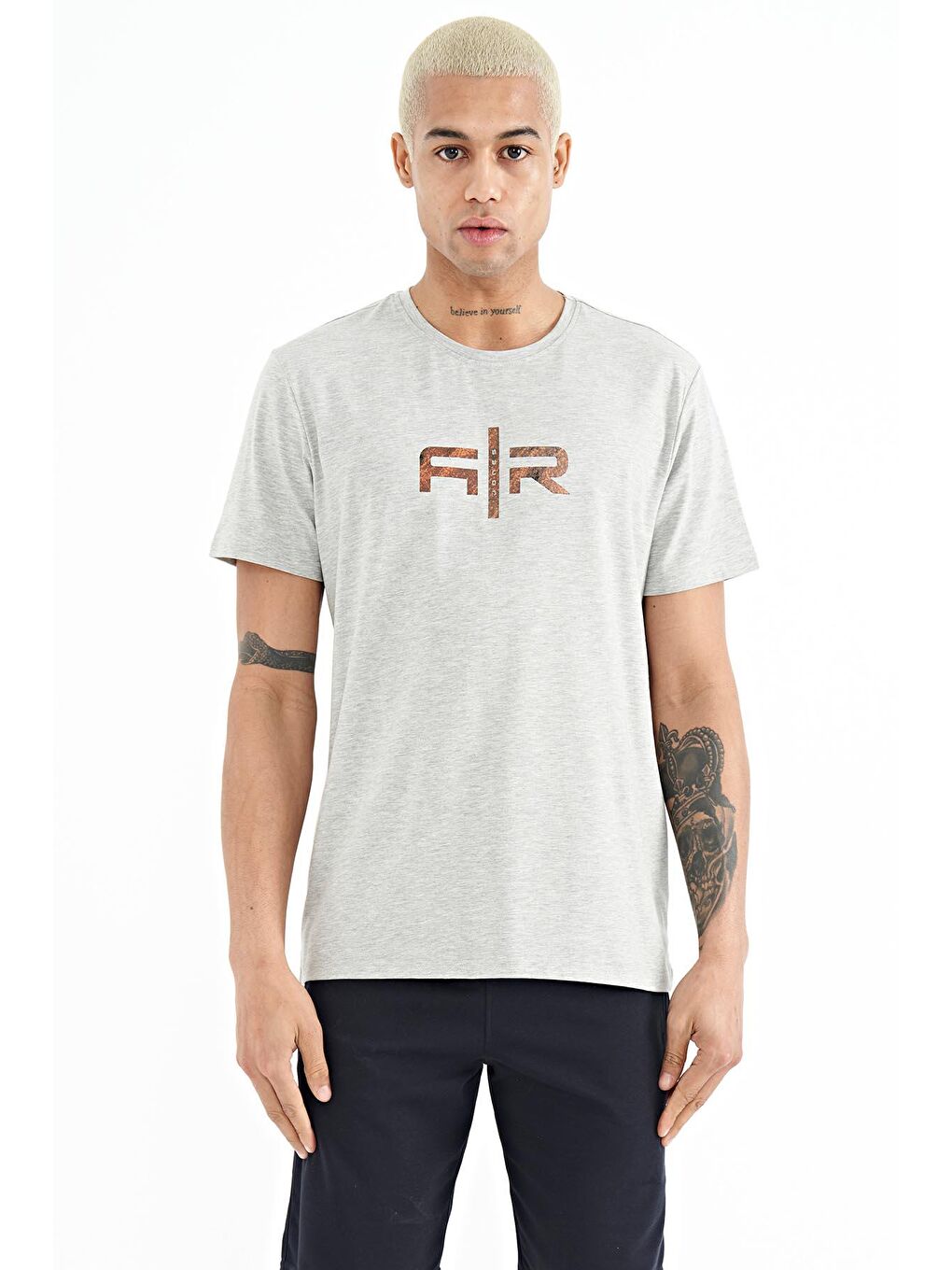 AIR JONES Boris Gri Melanj Standart Kalıp Erkek T-Shirt - 88206