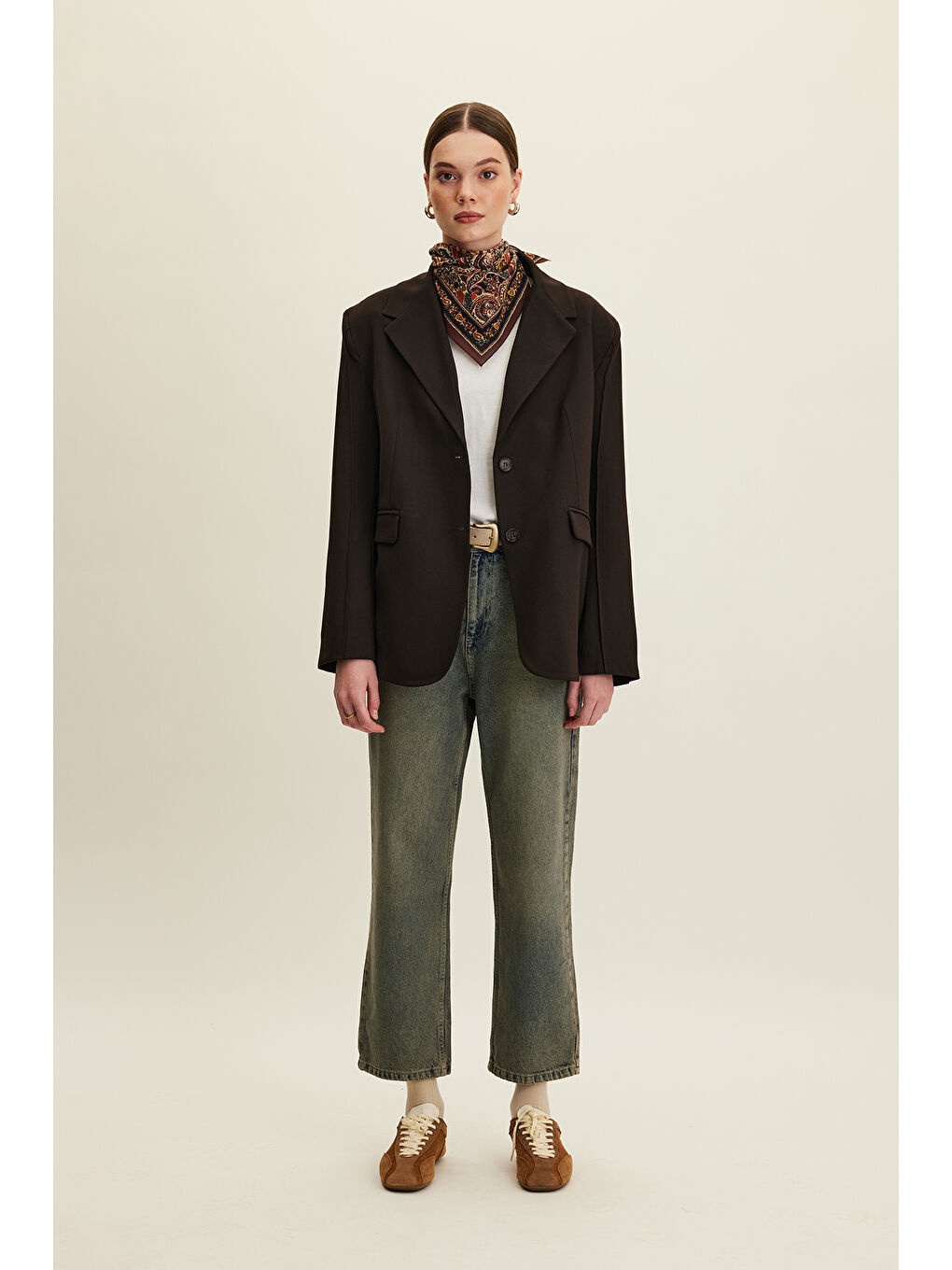 Kahverengi Klasik Kesim Blazer Ceket Acı Kahve-5