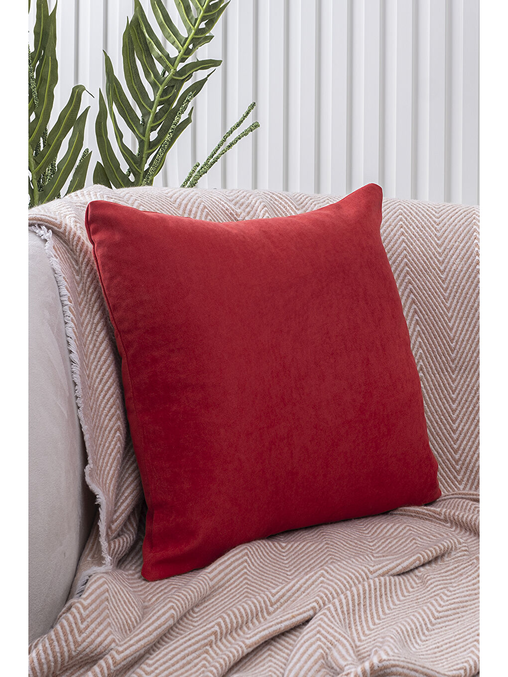 Panoroma Süet Dokulu Düz Punch (Panç) İçin Uygun Kırmızı 50x50 Dekoratif Kırlent Kılıfı-5