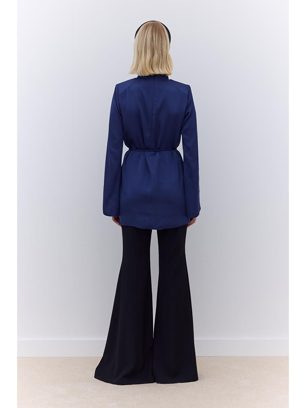 Lacivert Saten Geniş Kol Tunik Gece Mavisi-4