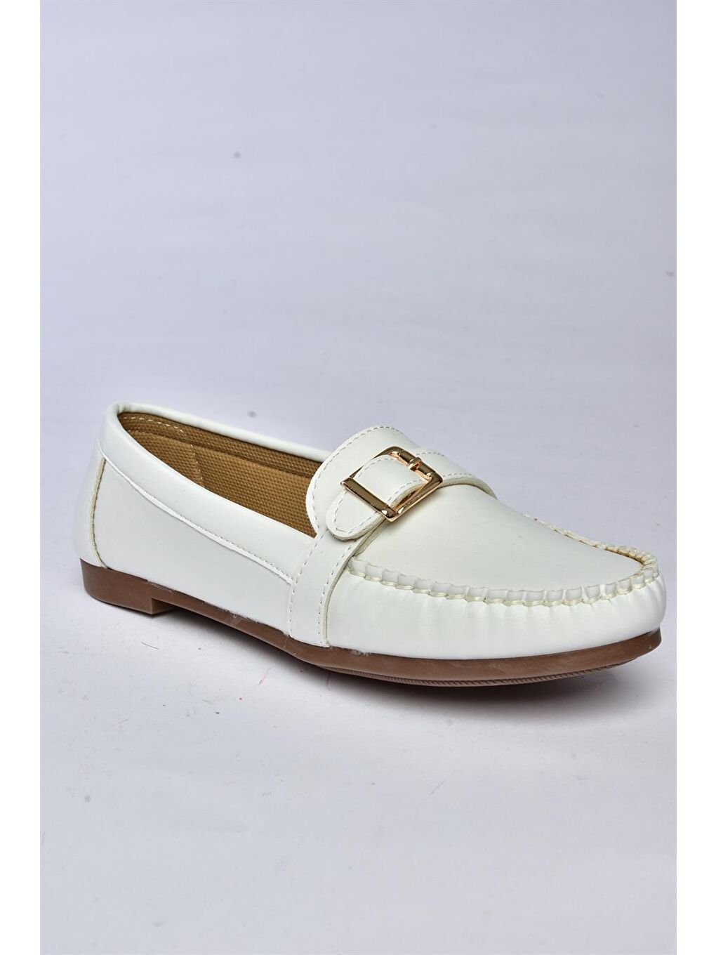 P757035009 Beyaz Toka Detaylı Günlük Kadın Babet-4