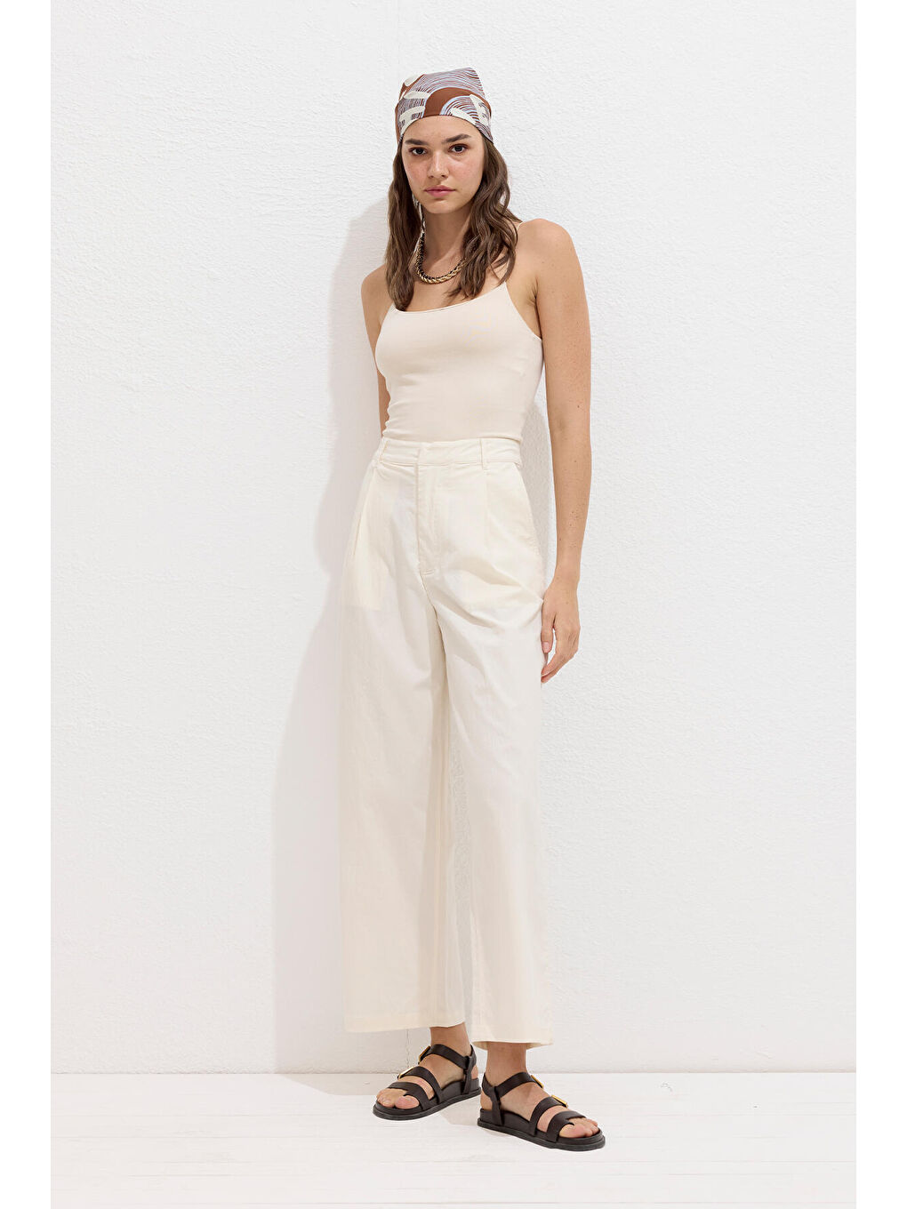 Bej Pamuklu Premium Pileli Pantolon Natural-2