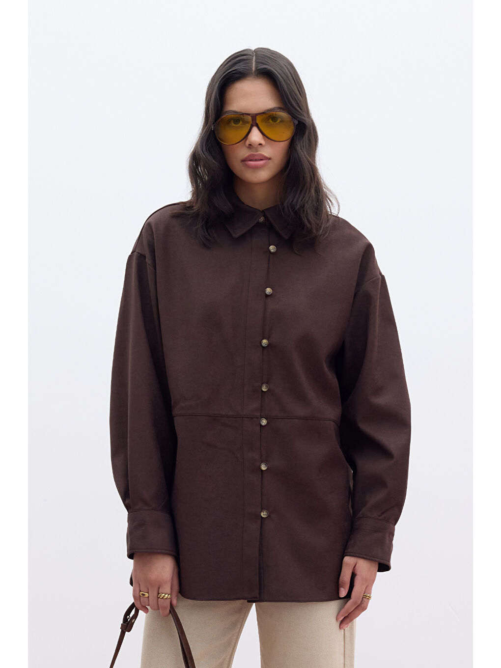 Kahverengi Suni Süet Gömlek Acı Kahve