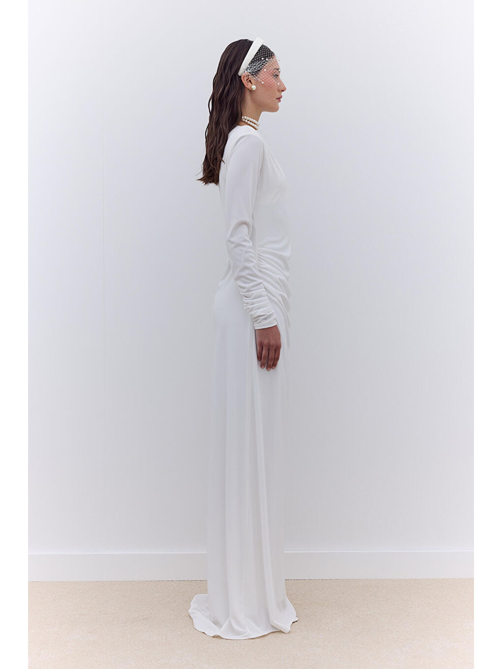 Haıley Drapeli Abiye Elbise Ekru-2