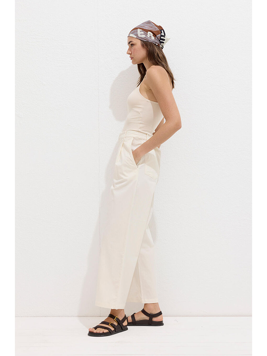 Bej Pamuklu Premium Pileli Pantolon Natural-4