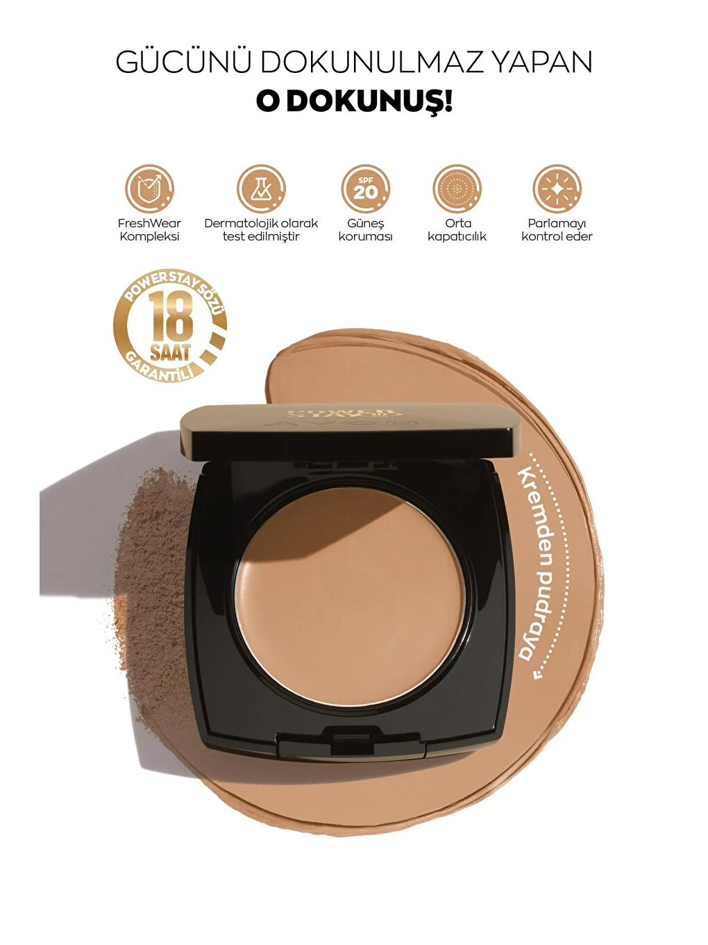 AVON Power Stay Kremsi Pudra Fondöten Ivory - 3