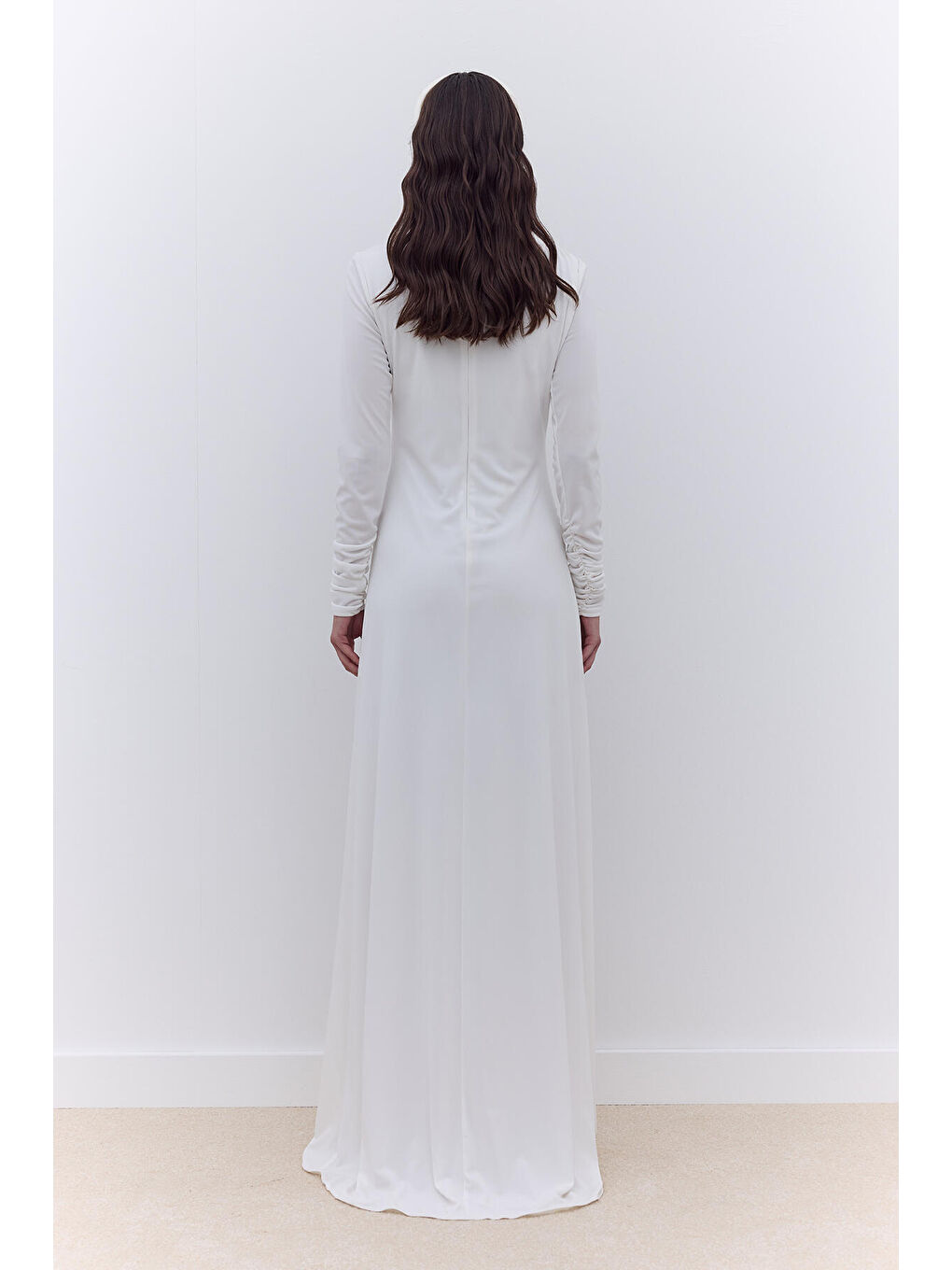 Haıley Drapeli Abiye Elbise Ekru-3