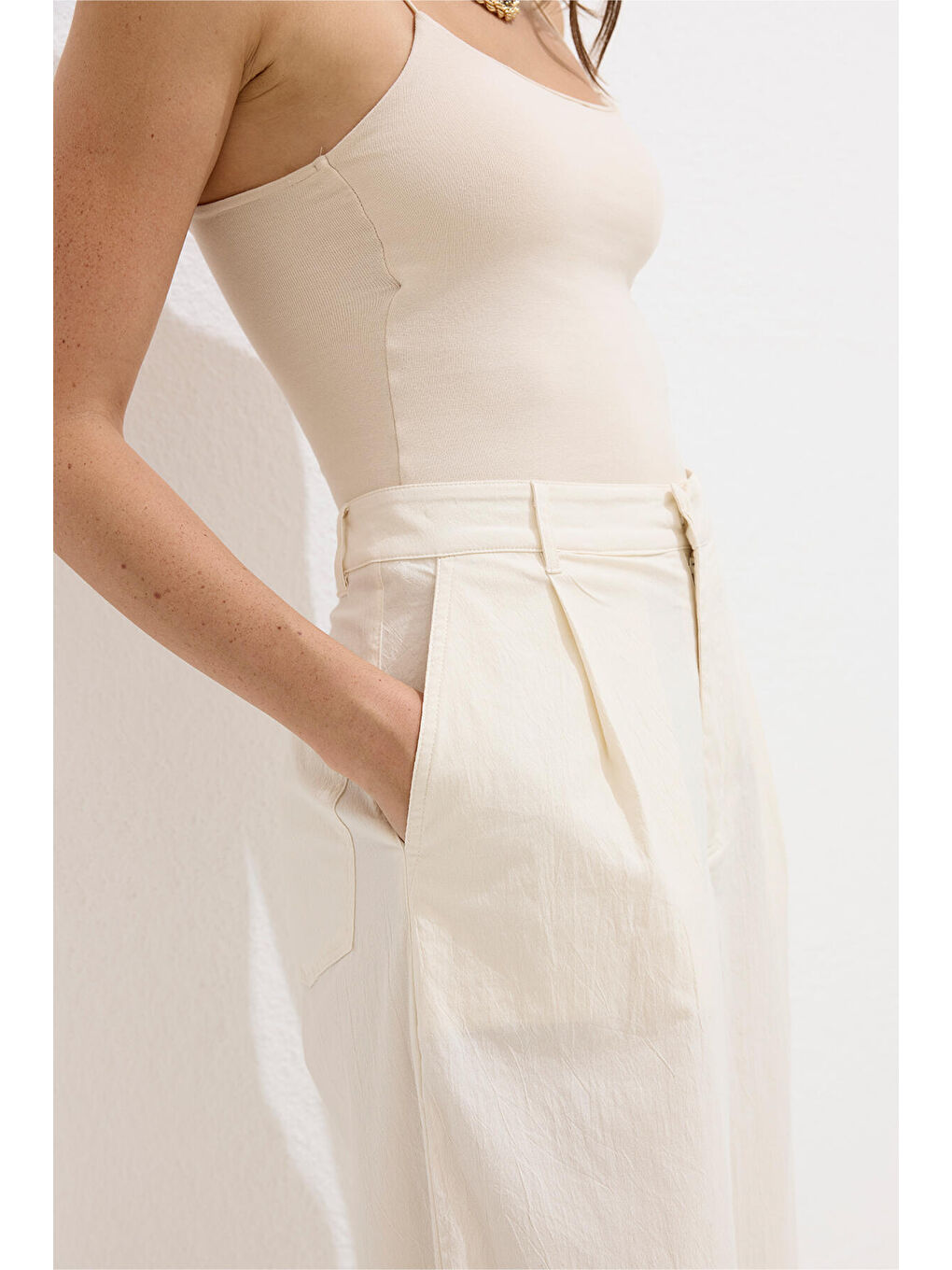 Bej Pamuklu Premium Pileli Pantolon Natural-6