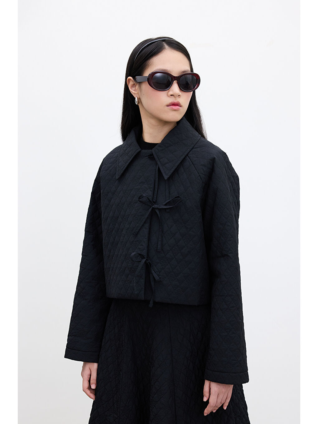 Kapitone Bağlamalı Kısa Ceket Siyah-3