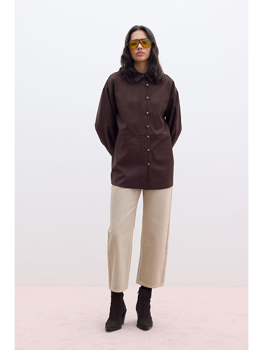 Kahverengi Suni Süet Gömlek Acı Kahve-3