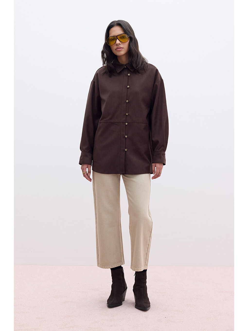 Kahverengi Suni Süet Gömlek Acı Kahve-5