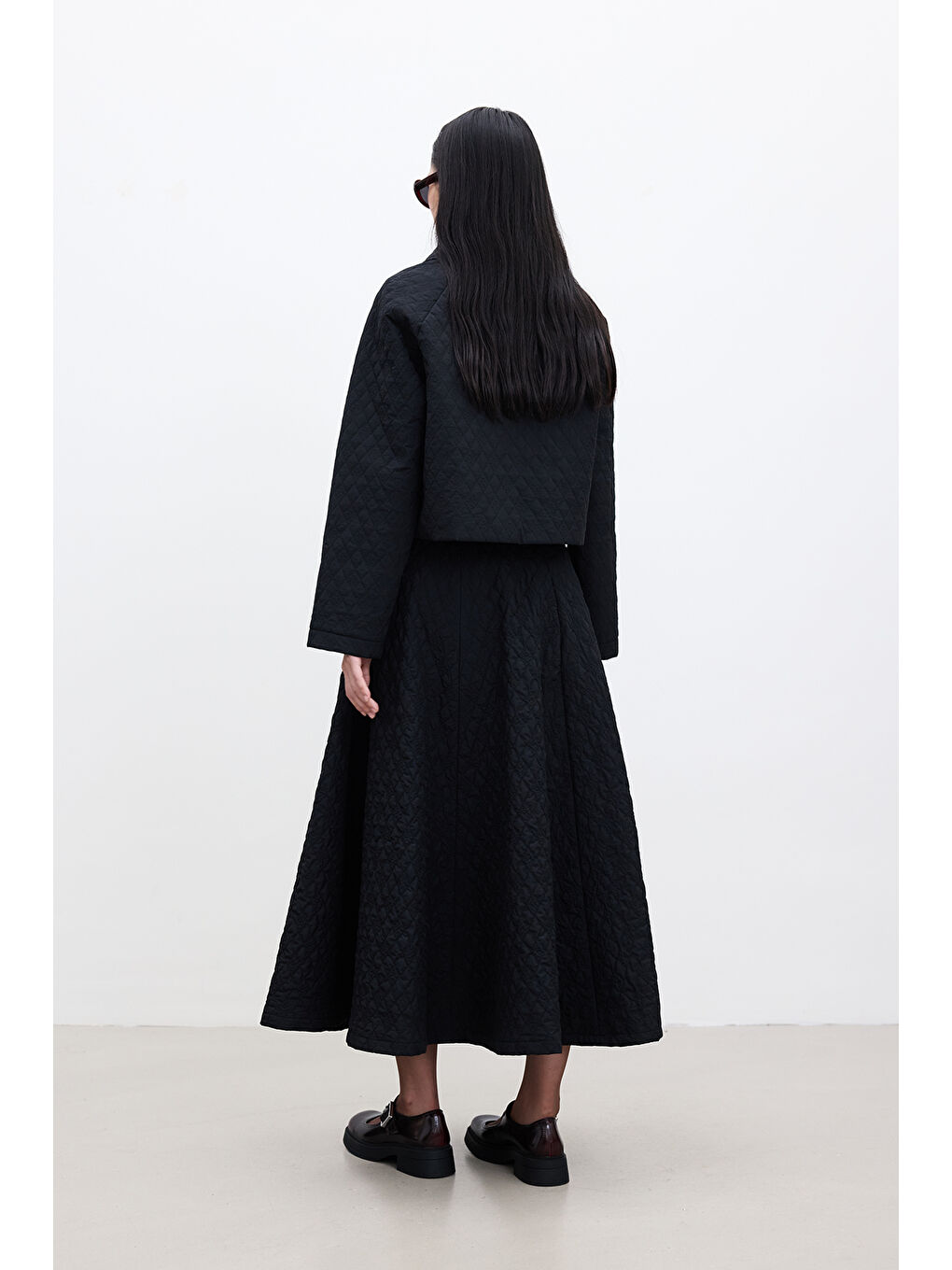 Kapitone Bağlamalı Kısa Ceket Siyah-6