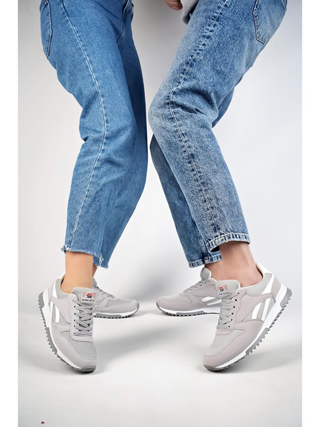Muggo Gri Elvi Unisex Ortopedik Günlük  Yürüyüş Koşu Sneaker Spor Ayakkabı