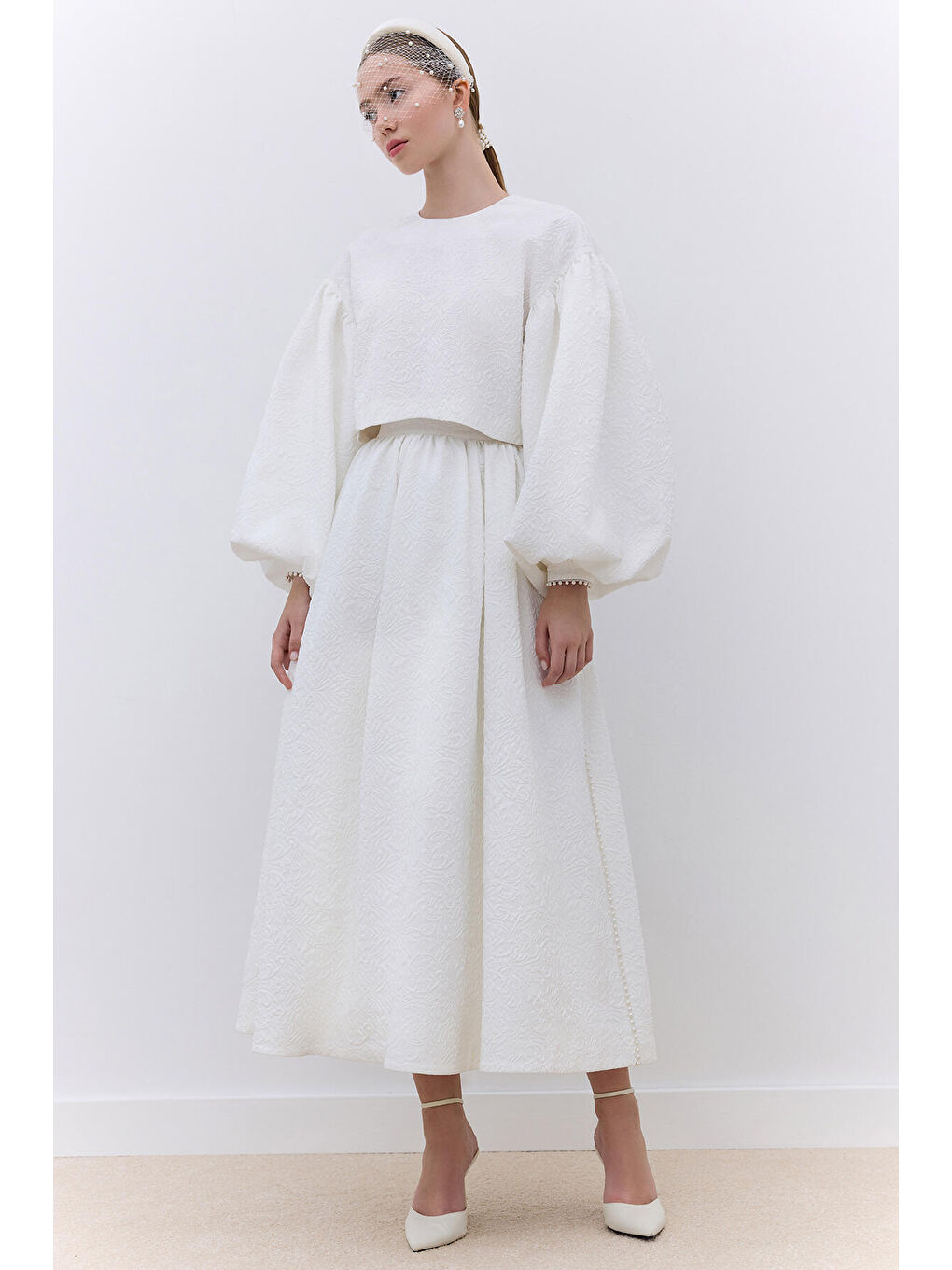 İnci Detaylı Abiye Bluz Ekru