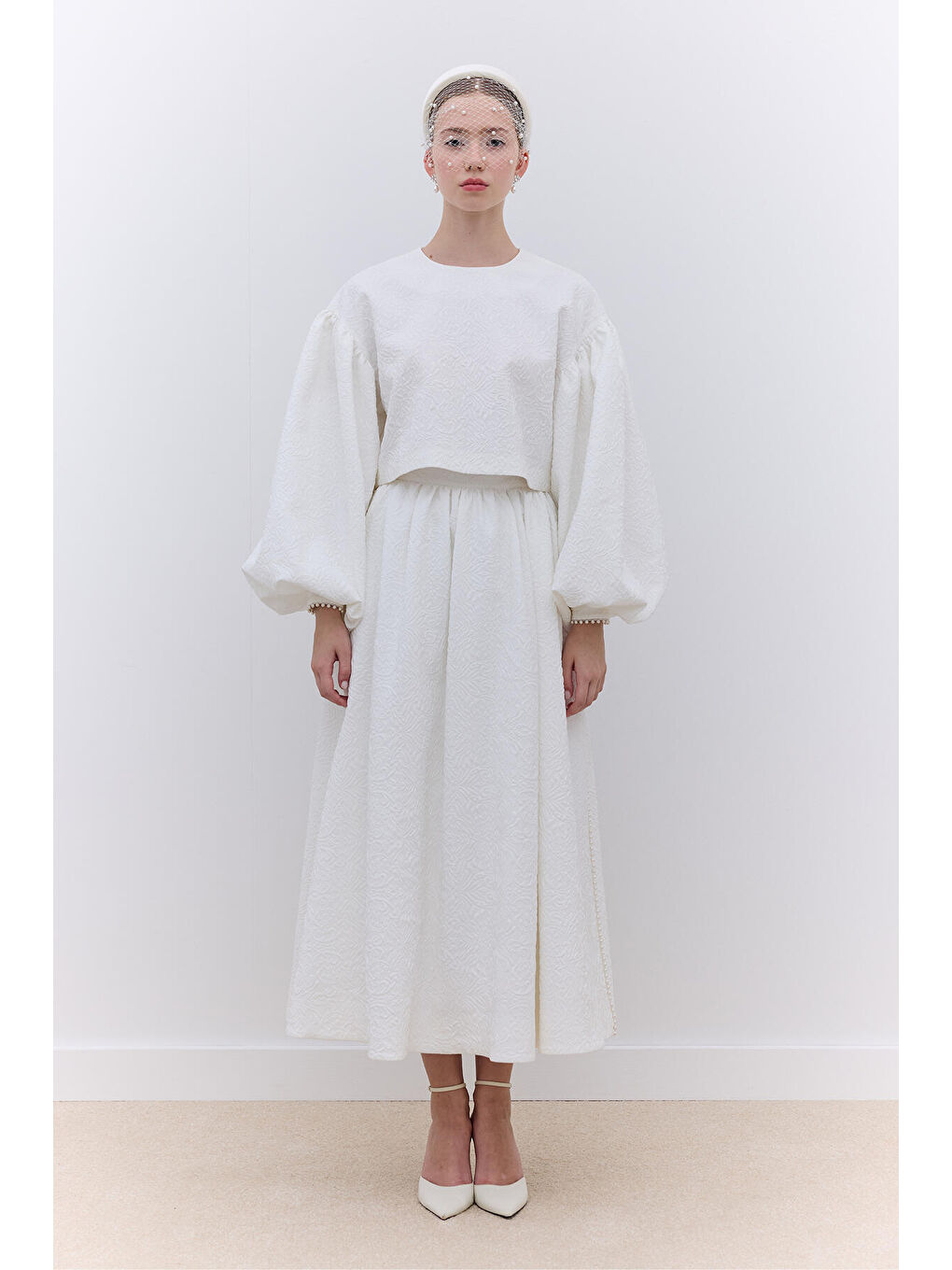 İnci Detaylı Abiye Bluz Ekru-1