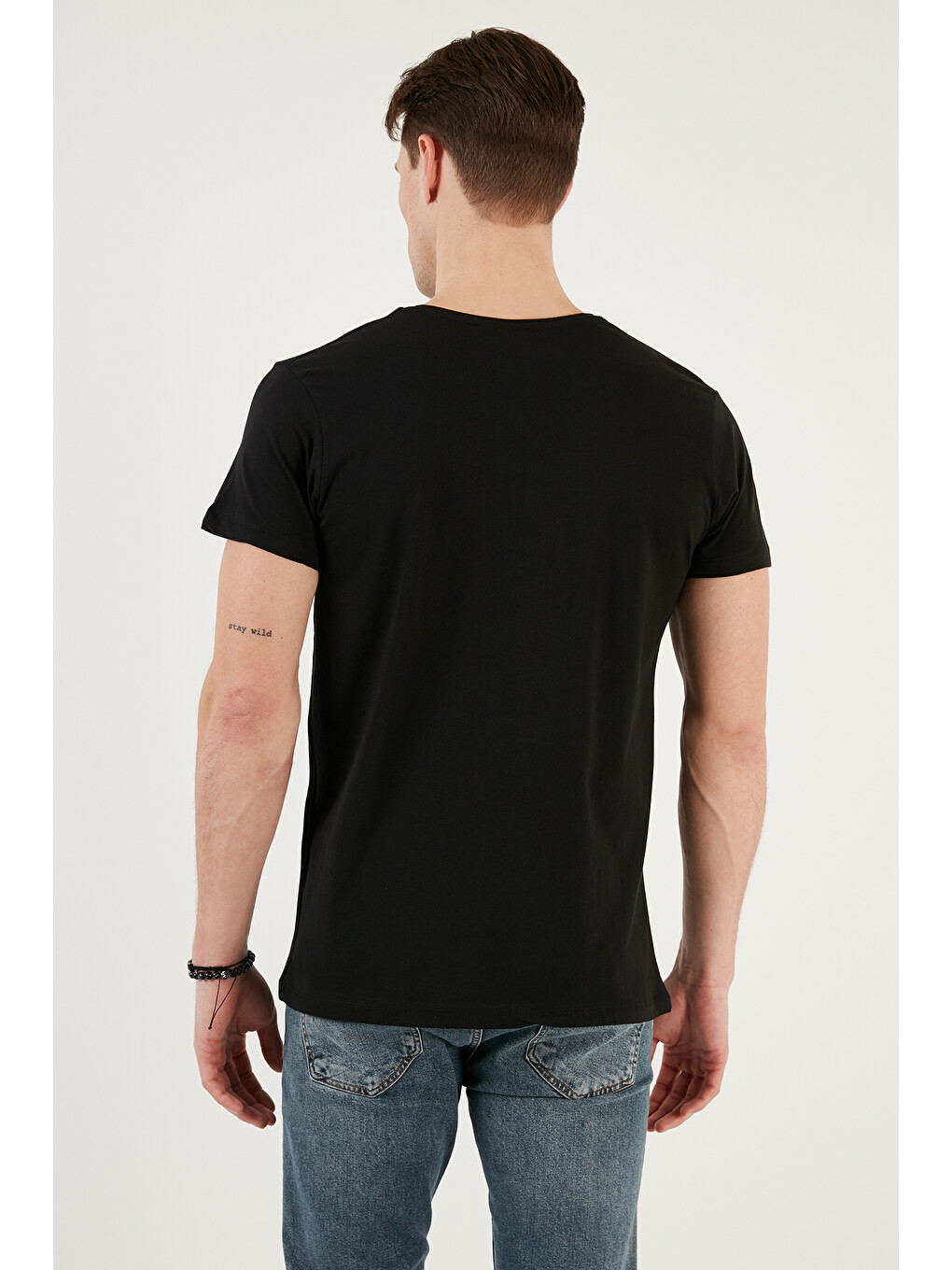 Siyah Pamuklu Slim Fit Bisiklet Yaka %100 Pamuk Tişört 541perspectıve-5