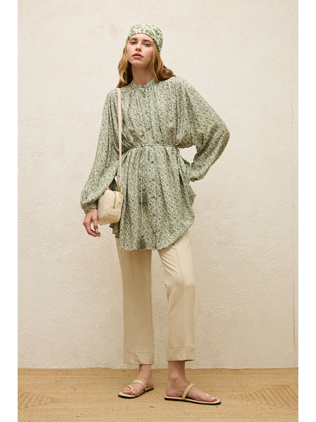 Yeşil Viskon Desenli Tunik Rose Mınt