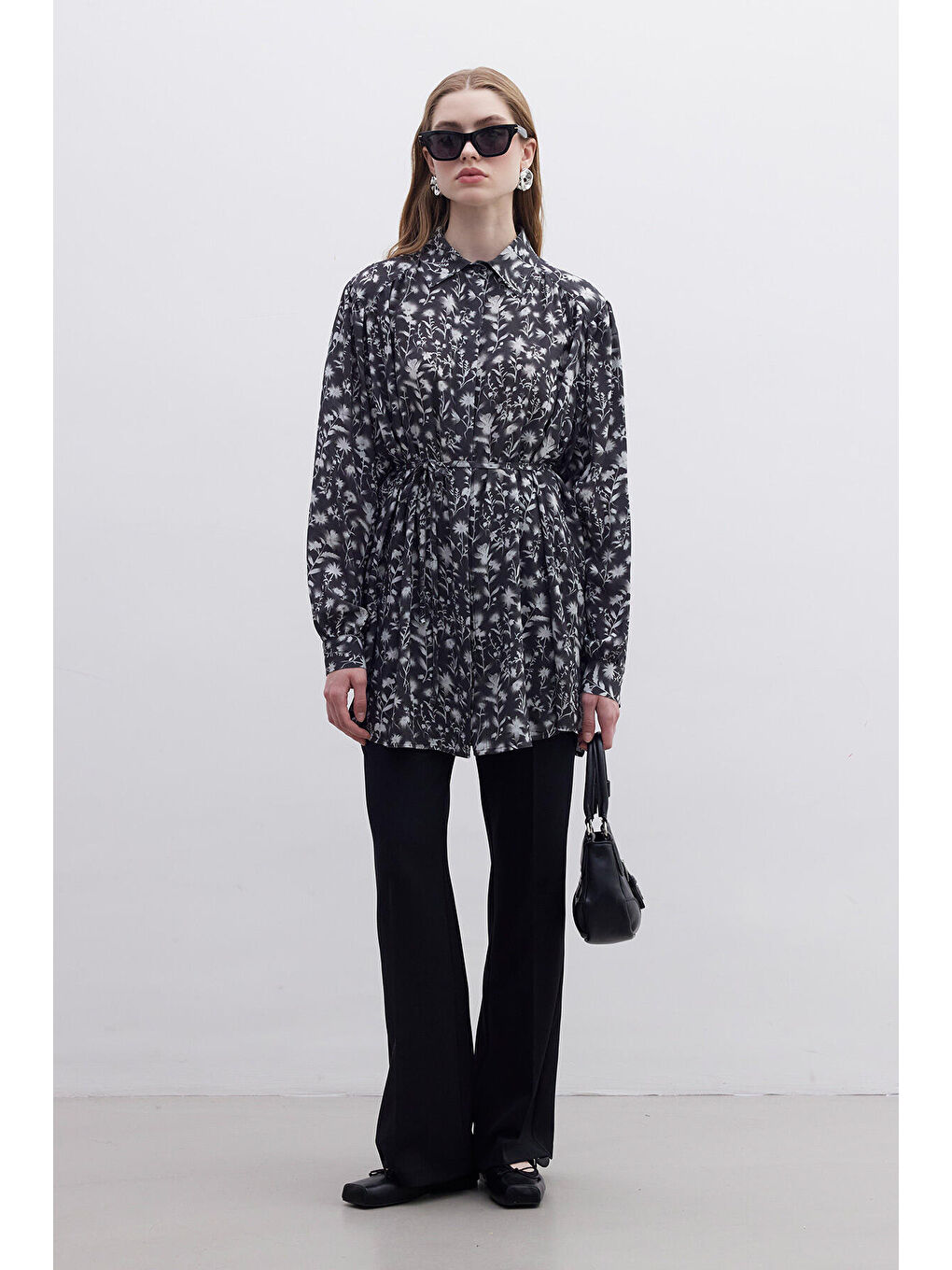 Karışık Viskon Retro Tarz Gömlek Flower