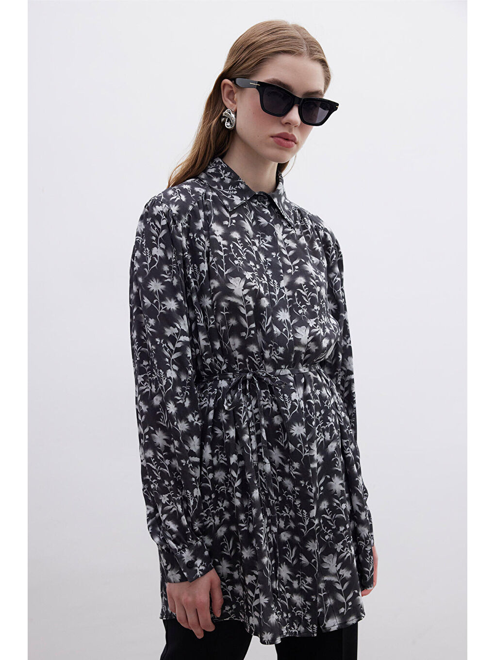 Karışık Viskon Retro Tarz Gömlek Flower-1