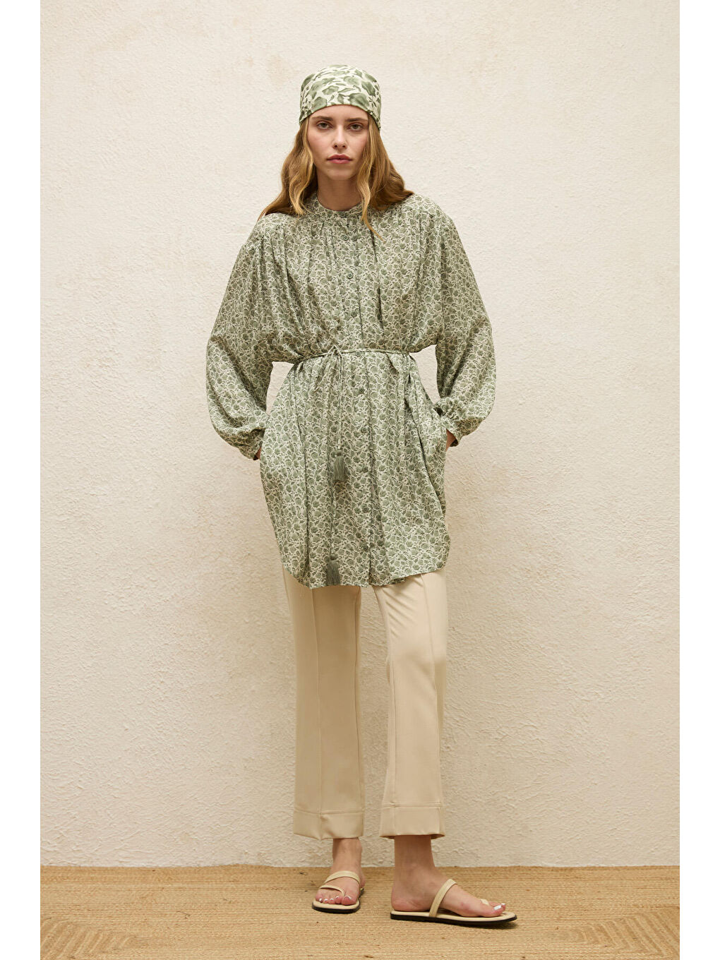 Yeşil Viskon Desenli Tunik Rose Mınt-2