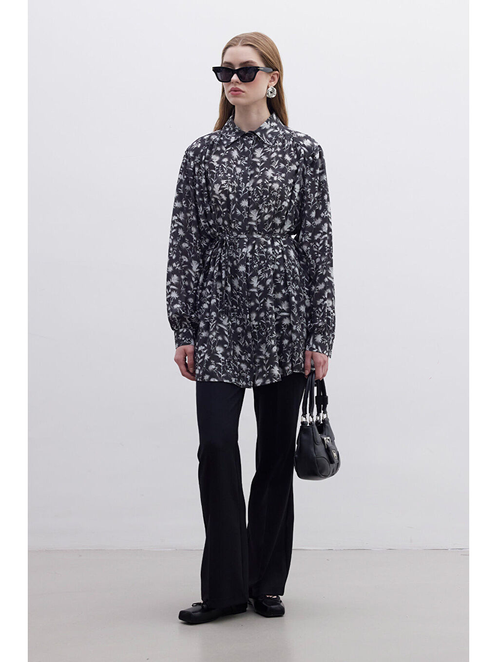 Karışık Viskon Retro Tarz Gömlek Flower-2