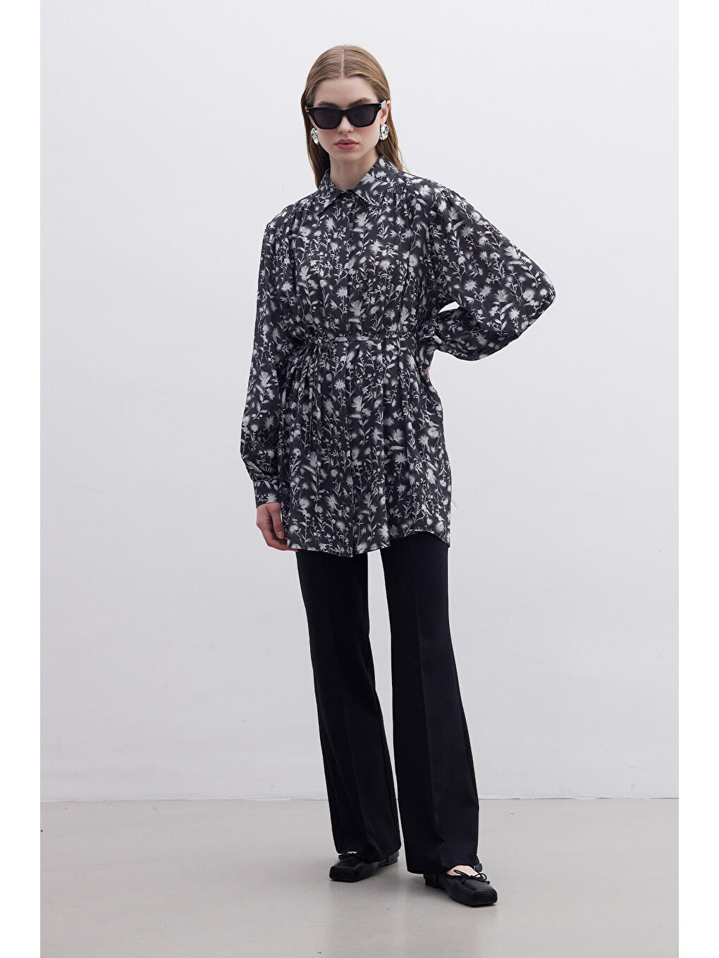 Karışık Viskon Retro Tarz Gömlek Flower-3